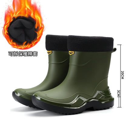 Trendy Men's Medium and Short Tube Rain Boots Outdoor Sports Rubber Shoes Thickened Widened Non-slip Comfortable Rain Boots New