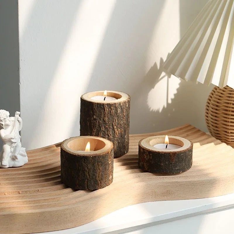 3 PCS Wood Tea Light Candle Holders Tealight Candlestick Home Table Candle Centerpiece for Wedding Christmas Party Decor