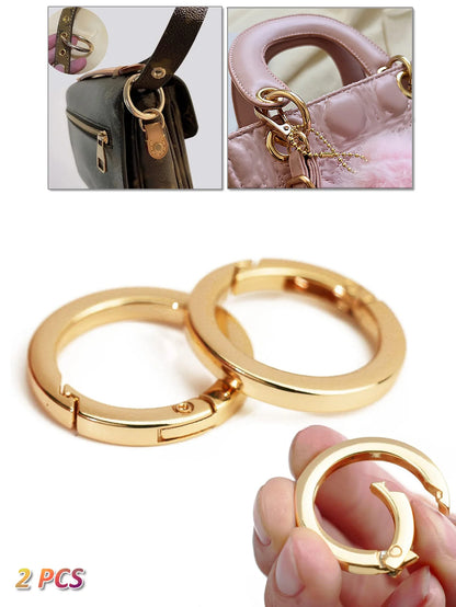 2Pcs Thick O Ring for Purse Strap Spring Rings 1/1.25/1.5 Inch Diameter Handbag And Key Accessory Holder Light Gold/Silver