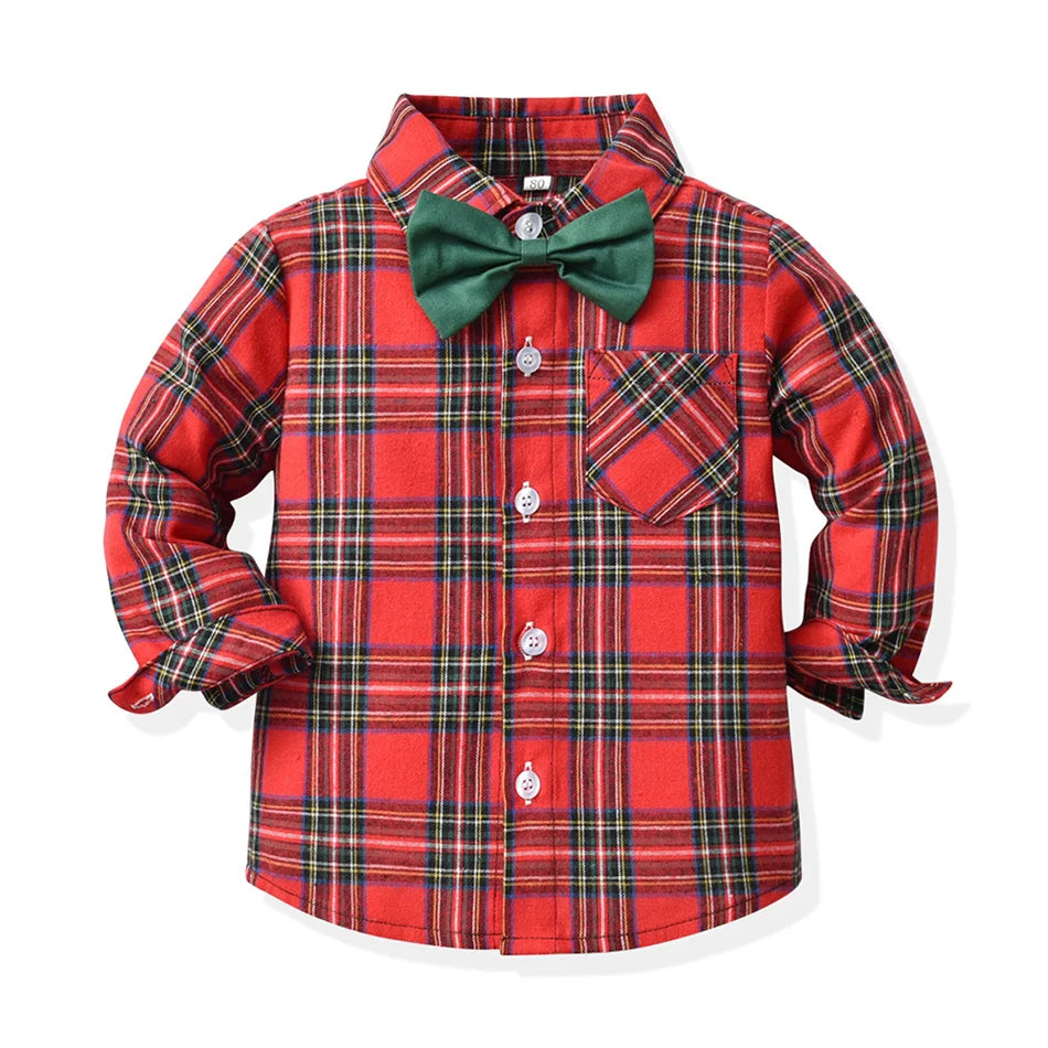 Autumn Winter Boys Formal Costume Suits Children Long Sleeved Plaid Shirt Rompers Christmas Gown Kids Birthday Carnival Clothing