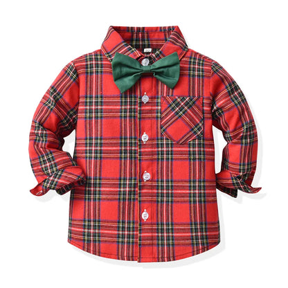 Autumn Winter Boys Formal Costume Suits Children Long Sleeved Plaid Shirt Rompers Christmas Gown Kids Birthday Carnival Clothing