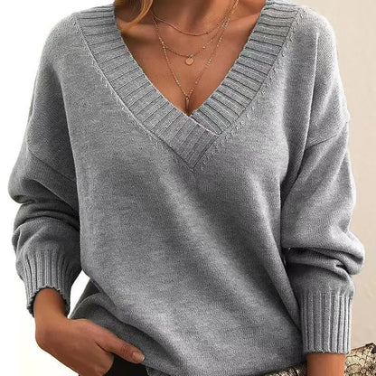 New Winter Women Pullover Sweaters Female V-Neck Loose Casual knitwear Retro Autumn Lady Long Sleeve Office Solid Warm Knit Tops