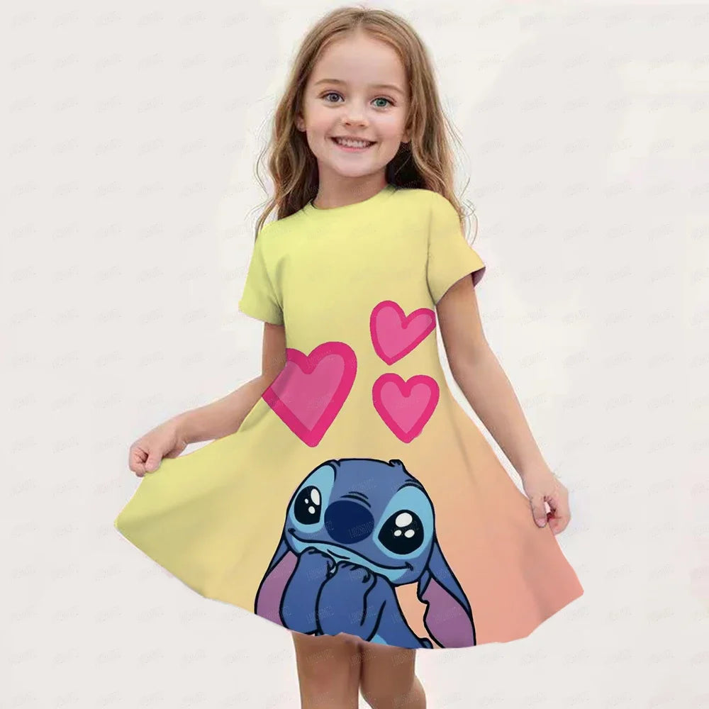 2025 Stitch Dress For Girls Children's Sleep Baby Summer Clothes StrayKids 3d Print Skirt Original Clothing Short-Sleeved Skirt