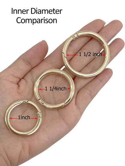 2Pcs Thick O Ring for Purse Strap Spring Rings 1/1.25/1.5 Inch Diameter Handbag And Key Accessory Holder Light Gold/Silver