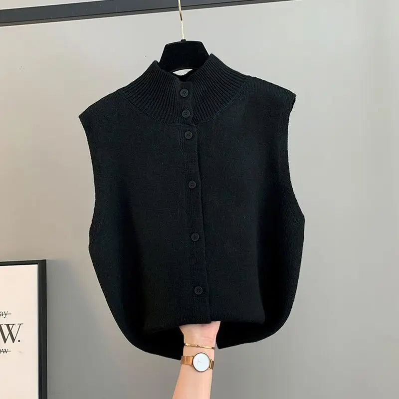 Knitted Vest for Women Solid Color Half Turtleneck Twist Sleeveless Cardigan Fashion Double Sided Wear Loose Waistcoat Knitwear