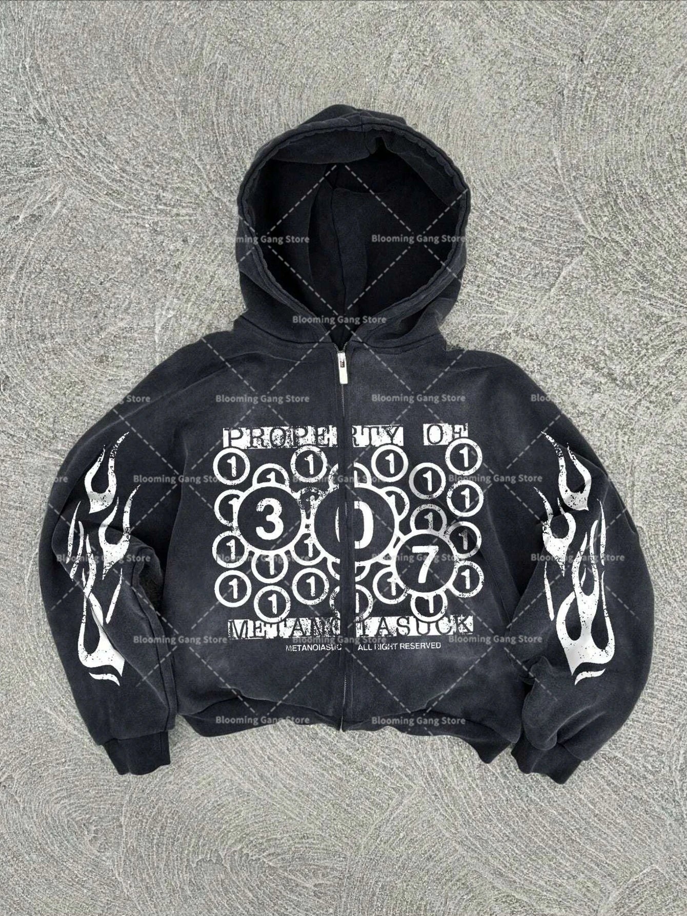 New Y2K American hip-hop retro monogrammed printed hoodie men clothing streetwear Harajuku jacket Gothic casual zip up hoodies