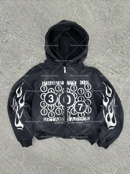 New Y2K American hip-hop retro monogrammed printed hoodie men clothing streetwear Harajuku jacket Gothic casual zip up hoodies