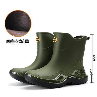 Trendy Men's Medium and Short Tube Rain Boots Outdoor Sports Rubber Shoes Thickened Widened Non-slip Comfortable Rain Boots New