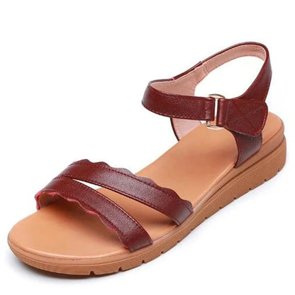 2025 Summer Soft Cowhide Soft Sole Wear Flat Sandals Woman Shoe Large Size Comfort Elegant Women Leather Sandals Casual