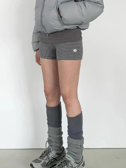 HOUZHOU Korean Style Striped Shorts Women Elastic Y2k Gothic Gyaru Short Pants Casual Summer High Waist Slim Up Shorts Street