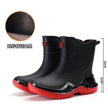 Trendy Men's Medium and Short Tube Rain Boots Outdoor Sports Rubber Shoes Thickened Widened Non-slip Comfortable Rain Boots New
