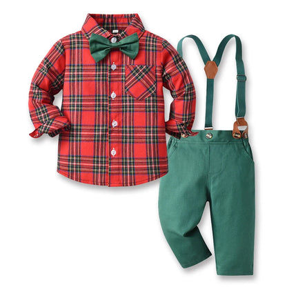Autumn Winter Boys Formal Costume Suits Children Long Sleeved Plaid Shirt Rompers Christmas Gown Kids Birthday Carnival Clothing