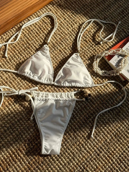 Sexy Brown Bikini 2025 Women Solid Red Halter Push Up Bra Tie Side Triangle Swimsuit Summer Bathing Suit Lace Up Micro Swimwear