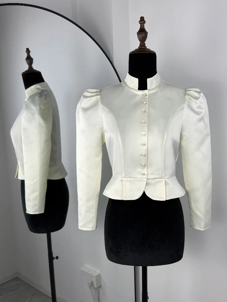 Tossy Autumn Satin Fashion Shirts Top For Women Patchwork Commute Solid Elegant Long Sleeve Cropped Cardigan Female Shirts Top