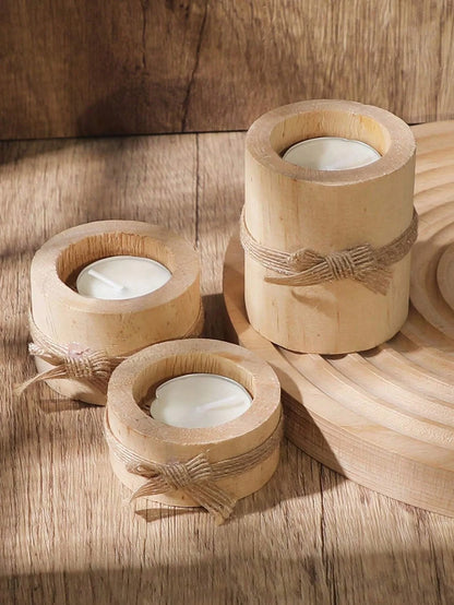 3 PCS Wood Tea Light Candle Holders Tealight Candlestick Home Table Candle Centerpiece for Wedding Christmas Party Decor