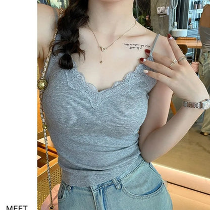 Fashion Breathable Lace Camisole Strap Bra Solid Color Summer Top Wire-Free Sexy Style Bottoming Shirt