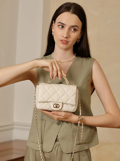 Paris-Inspired Quilted Top-Handle Handbag Women's Chain Strap Shoulder Purse Luxury Designer Crossbody Bag for Women 2025