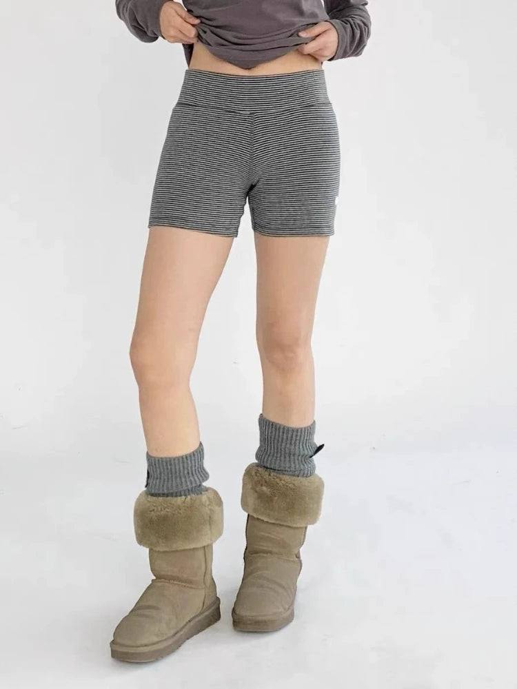 HOUZHOU Korean Style Striped Shorts Women Elastic Y2k Gothic Gyaru Short Pants Casual Summer High Waist Slim Up Shorts Street