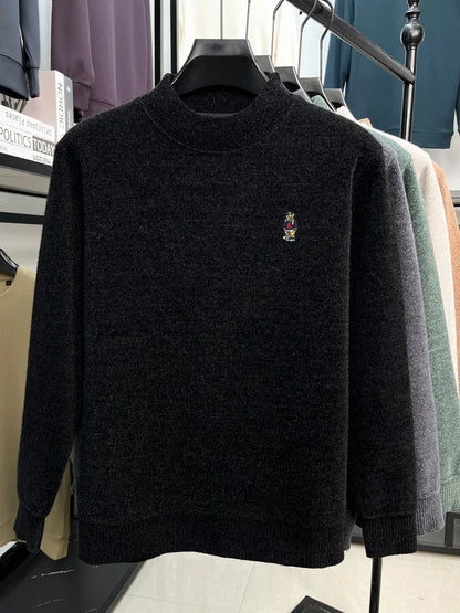 Fashion high-end brand knitted round neck sweater pullover new trend cartoon little bear embroidery comfort warm casual men wear