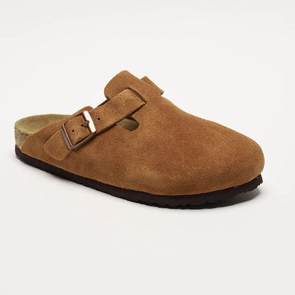 Birks Boston Soft Footbed Clogs - Women's Cow Suede Closed-Toe Slides |   Unisex Retro Casual Slippers