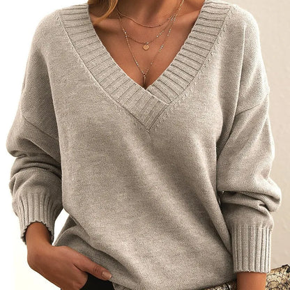 New Winter Women Pullover Sweaters Female V-Neck Loose Casual knitwear Retro Autumn Lady Long Sleeve Office Solid Warm Knit Tops