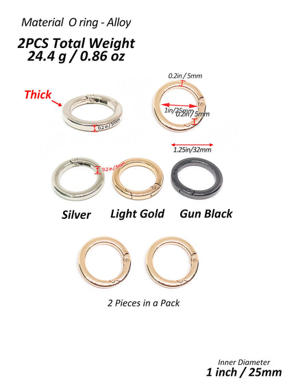 2Pcs Thick O Ring for Purse Strap Spring Rings 1/1.25/1.5 Inch Diameter Handbag And Key Accessory Holder Light Gold/Silver