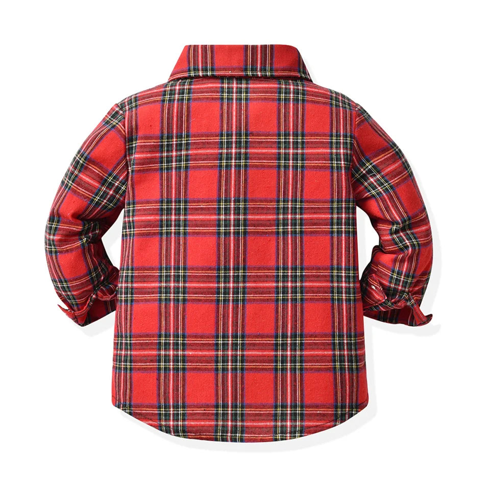 Autumn Winter Boys Formal Costume Suits Children Long Sleeved Plaid Shirt Rompers Christmas Gown Kids Birthday Carnival Clothing