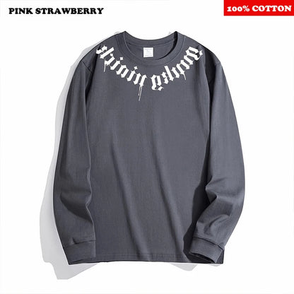 American Street Letter Print T-shirt Men 2025 Autumn New 100% Cotton White O-Neck Loose Casual T-shirt Y2k Tops Male clothing