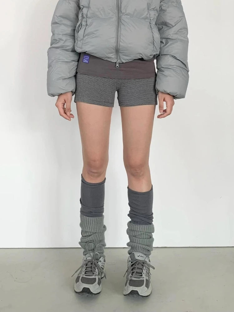 HOUZHOU Korean Style Striped Shorts Women Elastic Y2k Gothic Gyaru Short Pants Casual Summer High Waist Slim Up Shorts Street