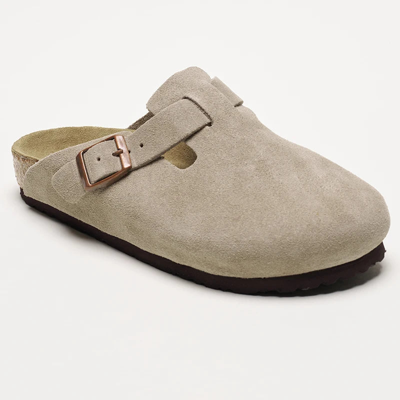 Birks Boston Soft Footbed Clogs - Women's Cow Suede Closed-Toe Slides |   Unisex Retro Casual Slippers