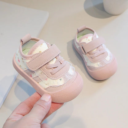 Baby Toddler Floral Girls' Shoe Autumn New Soft Flat Soled Casual Sports Shoes Versatile Stylish Children's Walking Canvas Shoes