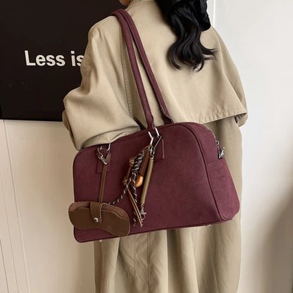 Big Size Women Bowling Bags Suede Pure Color Large Capacity Shoulder Crossbody Bag With Long Strap 2025 Luxury Designer Handbags