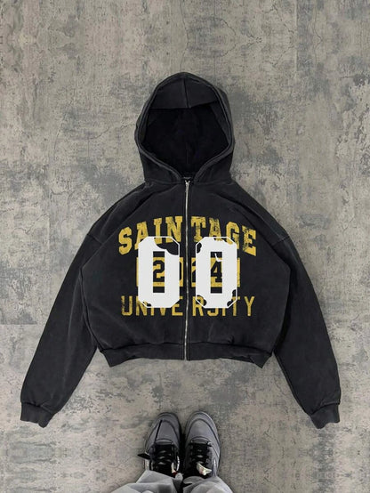 New Y2K American hip-hop retro monogrammed printed hoodie men clothing streetwear Harajuku jacket Gothic casual zip up hoodies