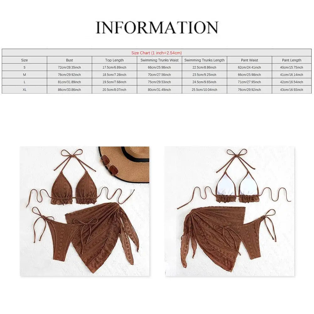 Hanging Neck Bikini Three Piece Swimsuit For Pool Party Brand New Condition Moderate Elasticity Polyester Fabric