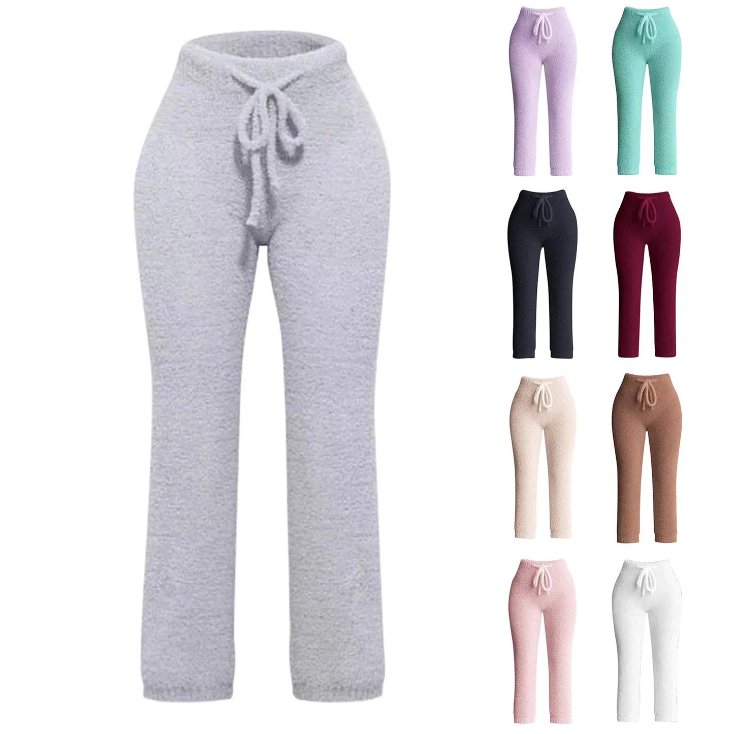 Women Lounge Pants Knitting Fleece Warm Autumn Winter Yoga Pants Butt Lifting Casual Solid Elastic Waist Workout Sweatpants
