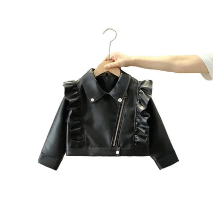 Girls Leather Jackets Children Kids Classics Handsome Pu Outerwear  2025 New Teenager Zipper Fly Coats Spring Autumn