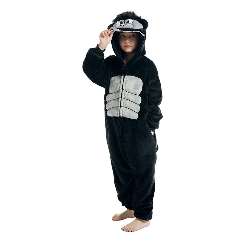 Kigurumi Girls Boys Cartoon Sleepwear Kids Children Cute King Kong Onesies Animal Flannel Pajamas For Christmas Halloween Party