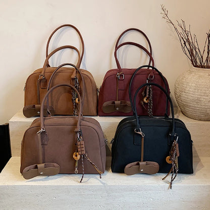 Big Size Women Bowling Bags Suede Pure Color Large Capacity Shoulder Crossbody Bag With Long Strap 2025 Luxury Designer Handbags