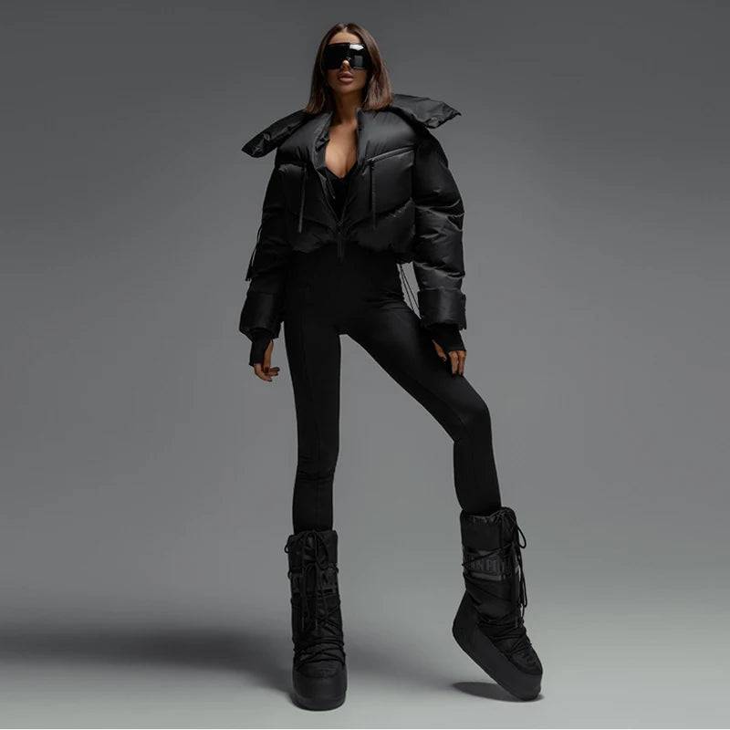 Chic Stand Collar Short Cotton Jacket Women Loose Contrast Warm Full Sleeve Zipper Jackets 2025 Fashion Autumn Winter Coat Lady