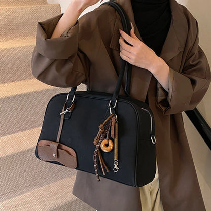 Big Size Women Bowling Bags Suede Pure Color Large Capacity Shoulder Crossbody Bag With Long Strap 2025 Luxury Designer Handbags