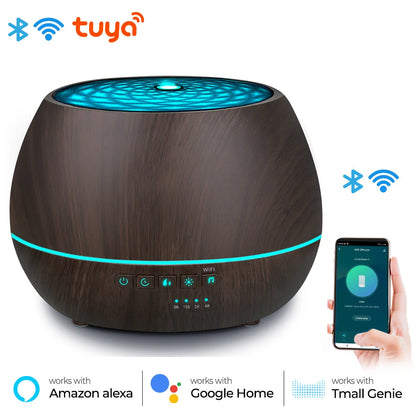 Tuya WiFi Smart 500ML Aromatherapy Essential Oil Diffuser Wood Grain Remote Control Ultrasonic Air Humidifier Cool With