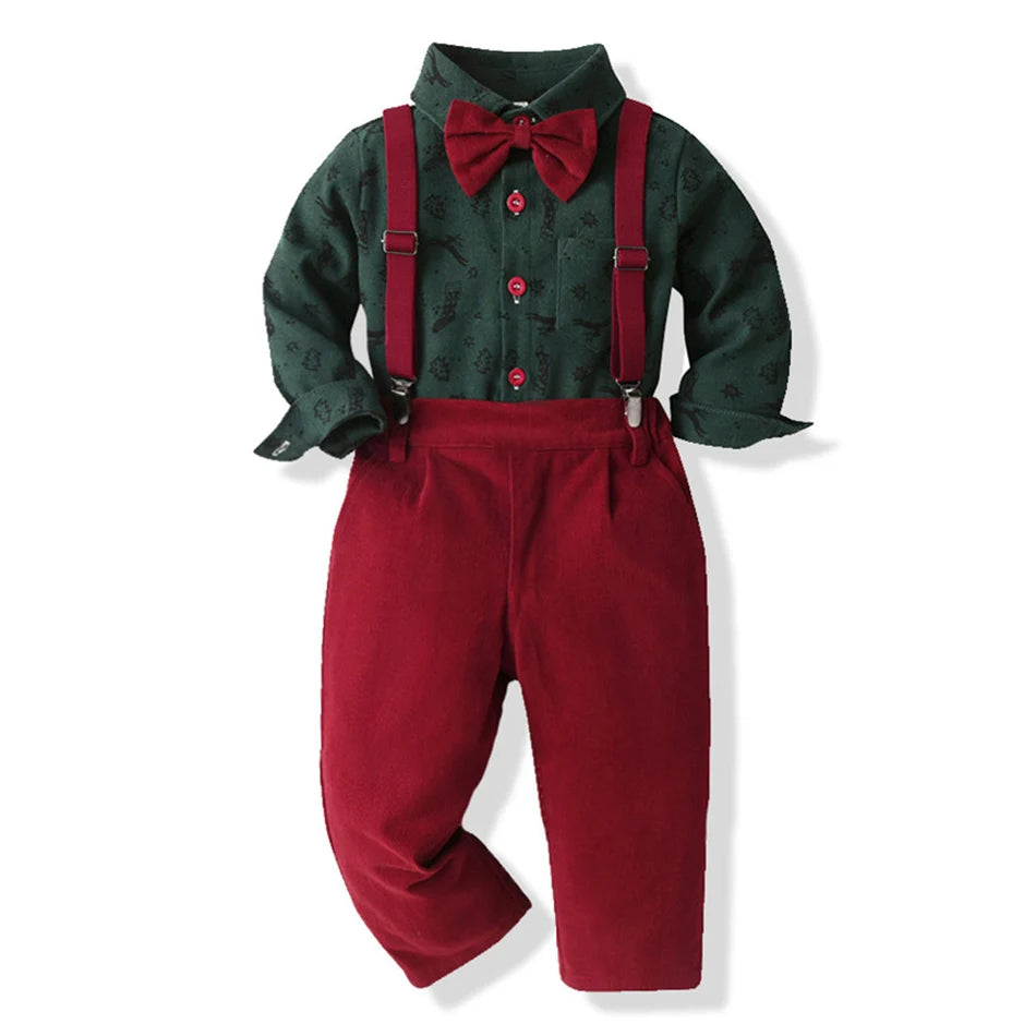 Autumn Winter Boys Formal Costume Suits Children Long Sleeved Plaid Shirt Rompers Christmas Gown Kids Birthday Carnival Clothing