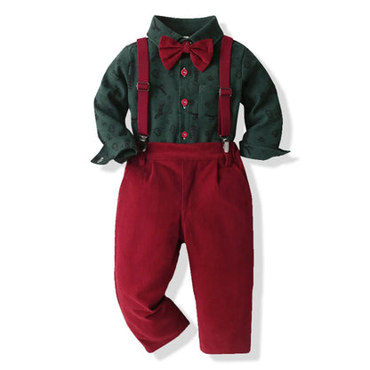Autumn Winter Boys Formal Costume Suits Children Long Sleeved Plaid Shirt Rompers Christmas Gown Kids Birthday Carnival Clothing