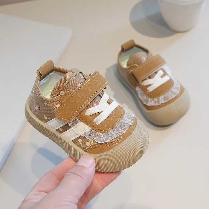 Baby Toddler Floral Girls' Shoe Autumn New Soft Flat Soled Casual Sports Shoes Versatile Stylish Children's Walking Canvas Shoes