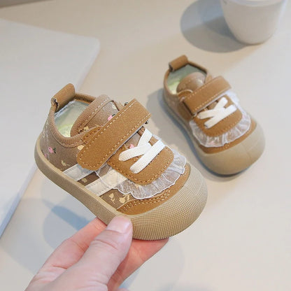 Baby Toddler Floral Girls' Shoe Autumn New Soft Flat Soled Casual Sports Shoes Versatile Stylish Children's Walking Canvas Shoes