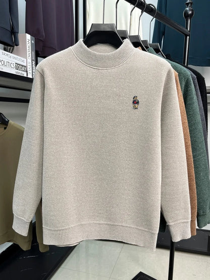 Fashion high-end brand knitted round neck sweater pullover new trend cartoon little bear embroidery comfort warm casual men wear