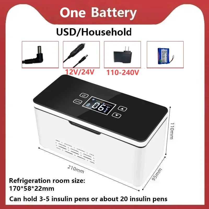 110-240V Portable Insulin Small Refrigerator 0-18℃ Refrigeration USB Rechargeable 12V 24V Car For Home Use WIth A Battery