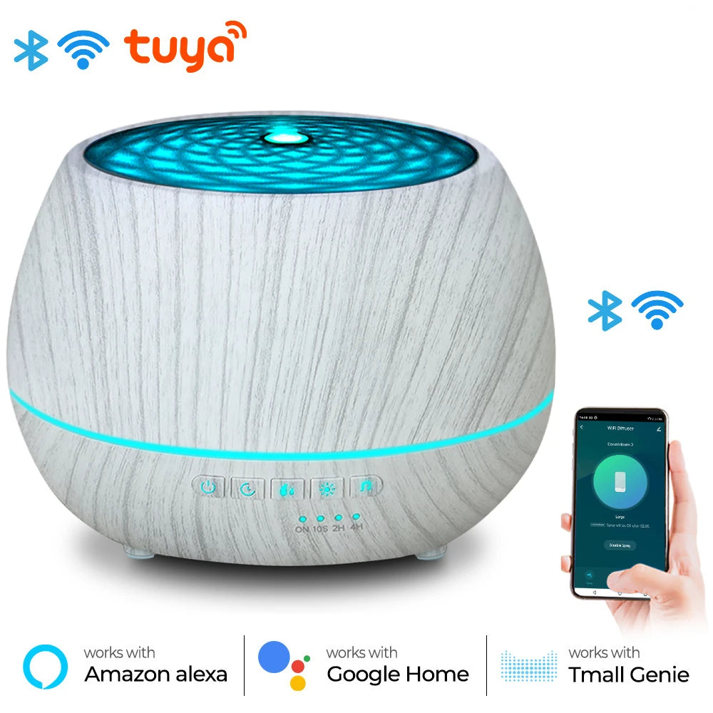 Tuya WiFi Smart 500ML Aromatherapy Essential Oil Diffuser Wood Grain Remote Control Ultrasonic Air Humidifier Cool With
