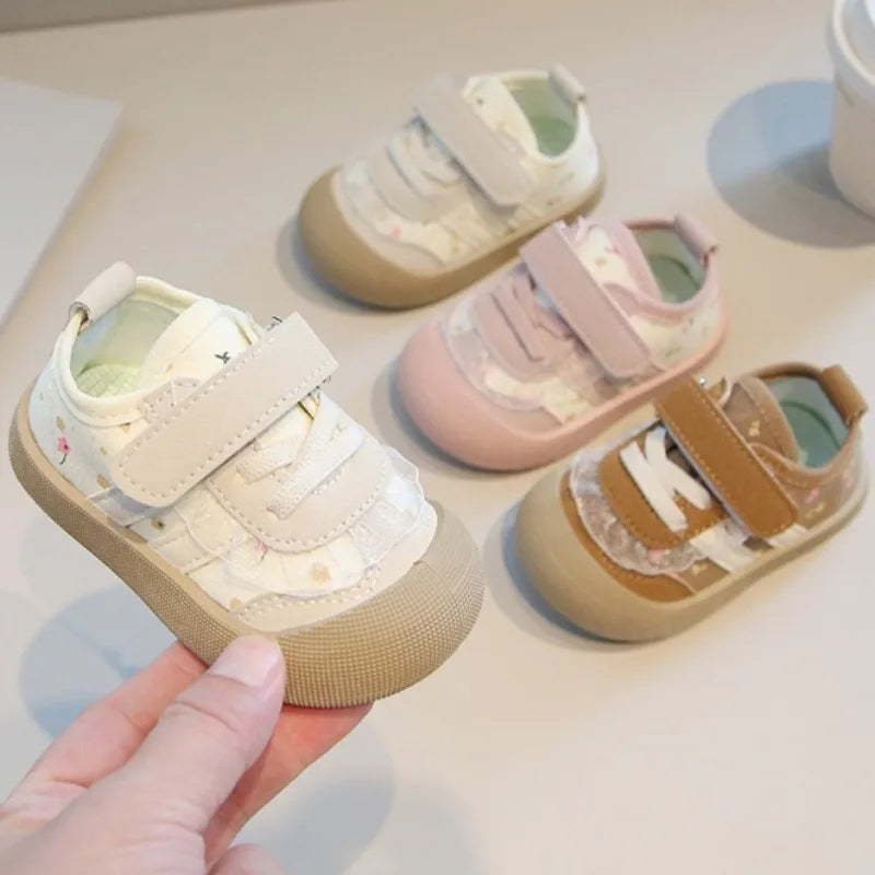 Baby Toddler Floral Girls' Shoe Autumn New Soft Flat Soled Casual Sports Shoes Versatile Stylish Children's Walking Canvas Shoes