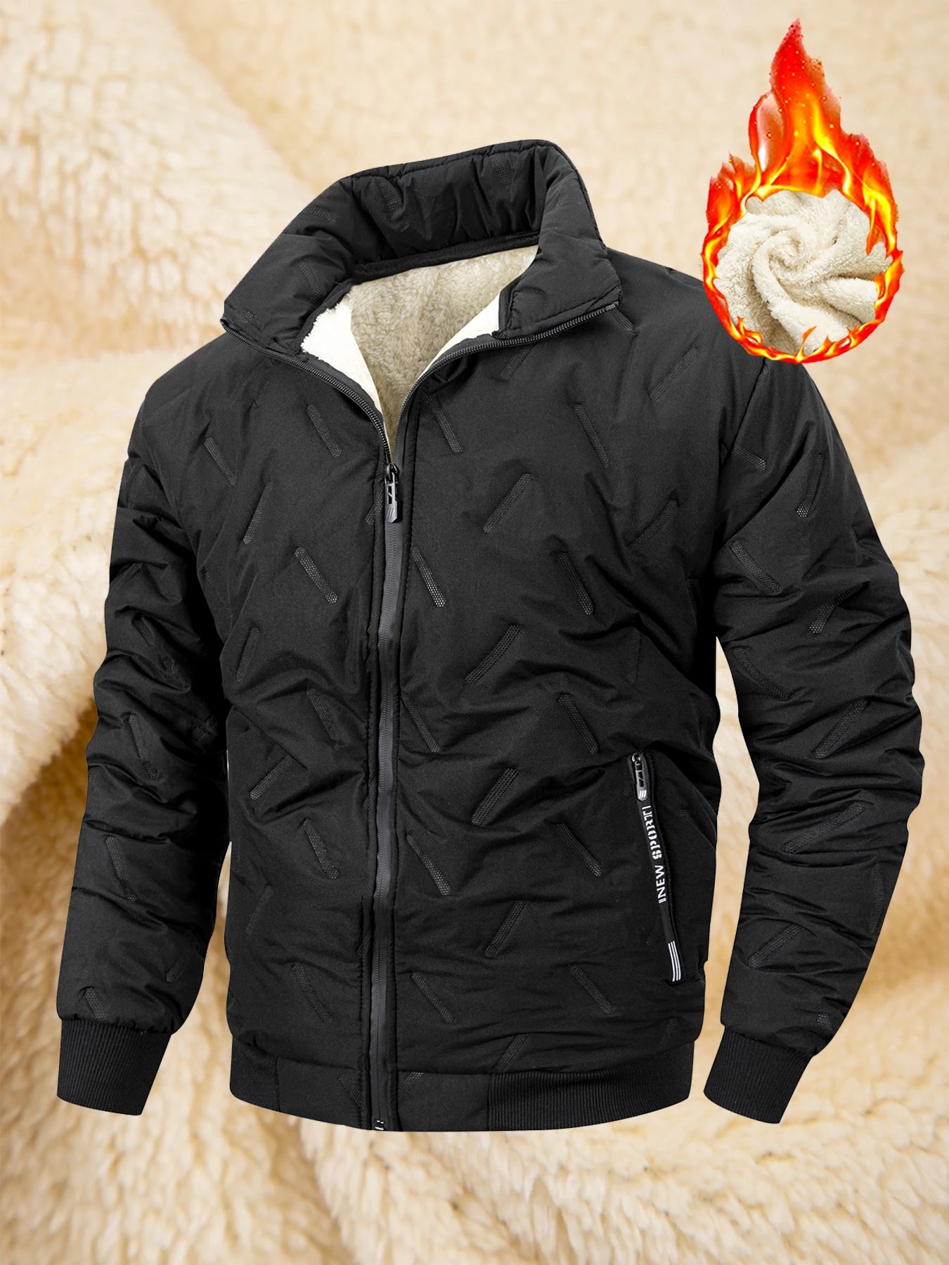 Winter Thickened Cotton Jacket Men's Zipper Stand Collar Coat Windproof Waterproof Stand Collar Coat Casual Loose-Fit Outerwear